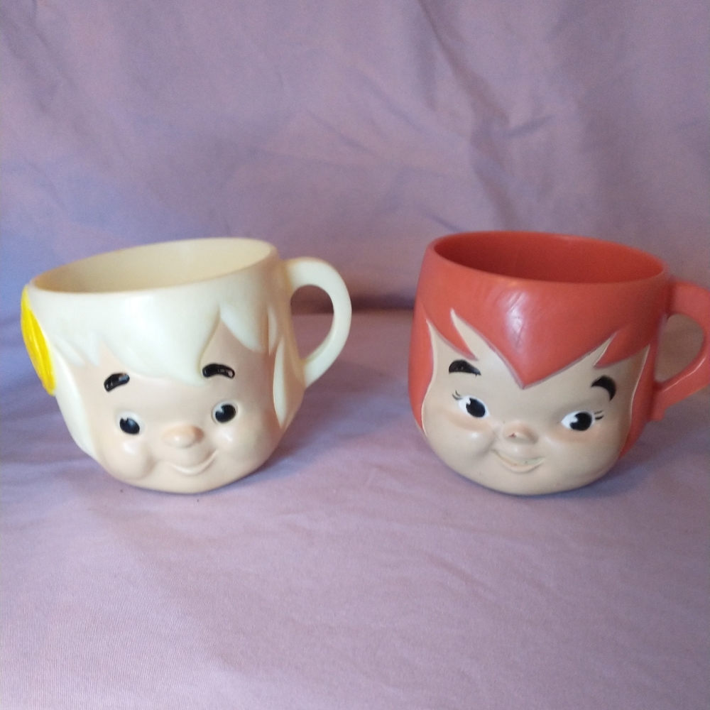 The Flintstones Pebbles and Bam Bam vintage  mugs 1972